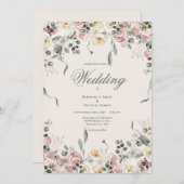Elegant Pink Blush Ivory Floral Wedding Einladung (Vorne/Hinten)