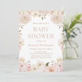 Elegant Pink Boho Bloral Baby Dusche Einladung (Stehend Vorderseite)