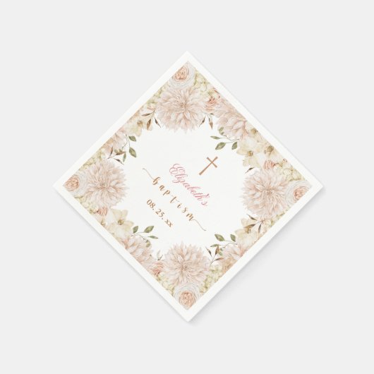 Elegant Pink Boho Floral Taufen Paper Napkin Serviette (Ecke)