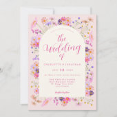 Elegant Pink Boho Wildblume Wedding Einladung (Vorderseite)