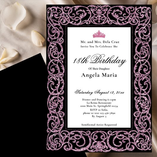 Elegant Pink Border 18th Birthday Debut Einladung
