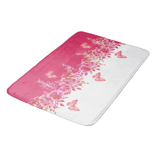 Elegant Pink Botanical Bath Mat  Badematte (Schrägansicht)