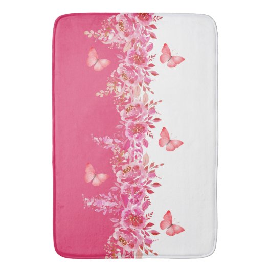 Elegant Pink Botanical Bath Mat  Badematte (Vorderseite Vertikal)