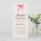 Elegant Pink Bow 16th Birthday Party Program Menu Einladung (Stehend Vorderseite)
