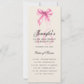Elegant Pink Bow 16th Birthday Party Program Menu Einladung (Vorderseite)