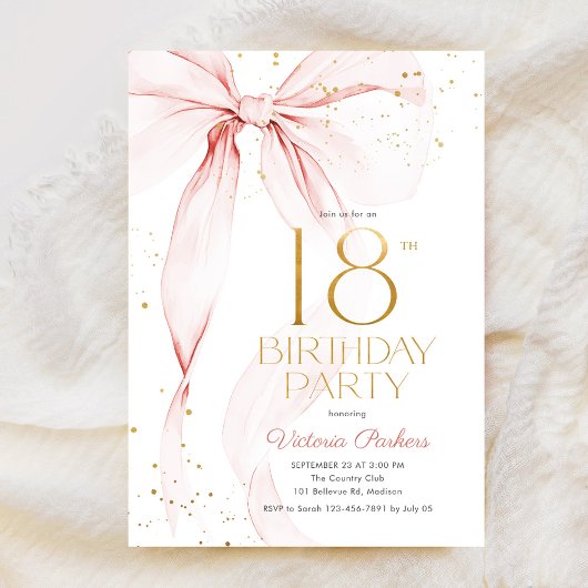 Elegant Pink Bow 18th Birthday Invitation Einladung