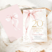 Elegant Pink Bow 20th Birthday Invitation Einladung