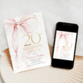 Elegant Pink Bow 20th Birthday Invitation Einladung