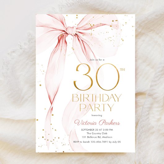 Elegant Pink Bow 30th Birthday Invitation Einladung