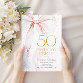 Elegant Pink Bow 50th Birthday Invitation Einladung