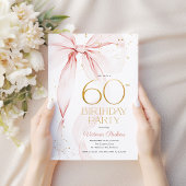 Elegant Pink Bow 60th Birthday Invitation Einladung