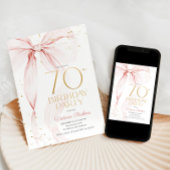 Elegant Pink Bow 70th Birthday Invitation Einladung
