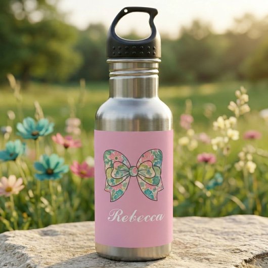 Elegant Pink Bow and Custom Name Edelstahlflasche
