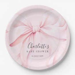  Elegant Pink Bow Baby Bridal Shower Pappteller