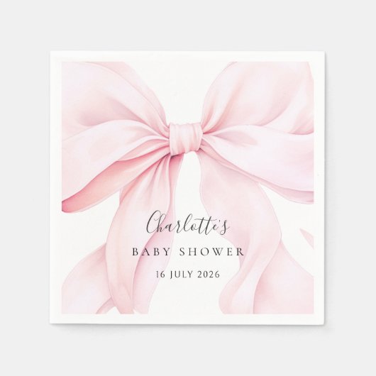 Elegant Pink Bow Baby Bridal Shower Serviette (Vorderseite)