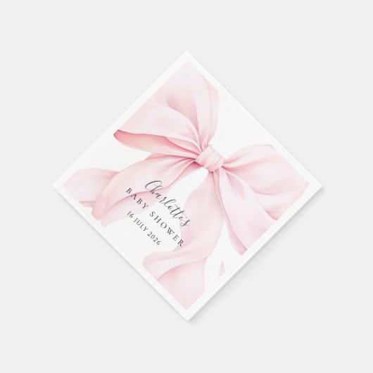  Elegant Pink Bow Baby Bridal Shower Serviette (Ecke)