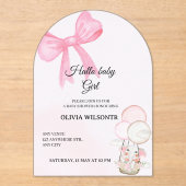 Elegant Pink Bow Baby Girl Shower  Acryleinladungen (Vorderseite)