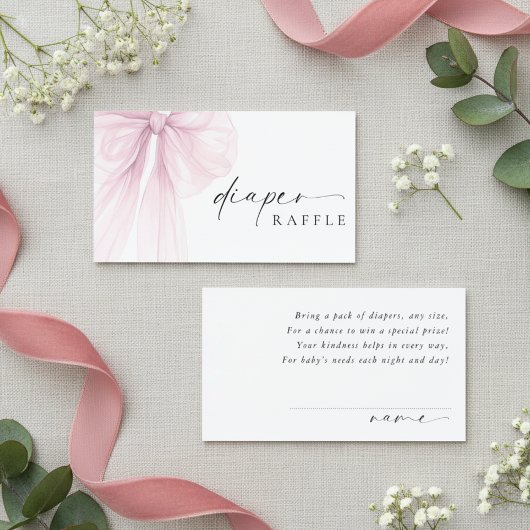 Elegant Pink Bow Baby Shower Diaper Raffle Begleitkarte