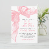 Elegant Pink Bow Baby Shower Einladung (Stehend Vorderseite)