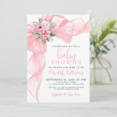 Elegant Pink Bow Baby Shower Einladung (Stehend Vorderseite)