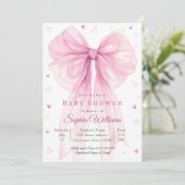 Elegant Pink Bow Baby Shower Invitation Einladung (Stehend Vorderseite)