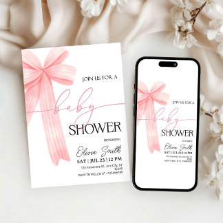 Elegant Pink Bow Baby Shower Invitation Einladung