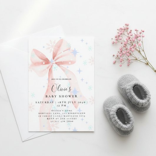 Elegant Pink Bow Baby Shower Invitation Einladung