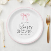 Elegant Pink Bow Baby Shower Pappteller