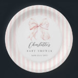 Elegant Pink Bow Baby Shower Pappteller<br><div class="desc">Elegant baby shower paper plates that features light pink & white stripes and a simple bow design</div>
