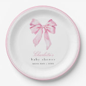 Elegant Pink Bow Baby Shower  Pappteller (Vorderseite)