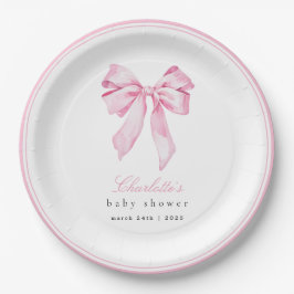 Elegant Pink Bow Baby Shower  Pappteller