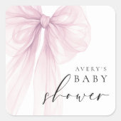 Elegant Pink Bow Baby Shower Quadratischer Aufkleber (Vorderseite)