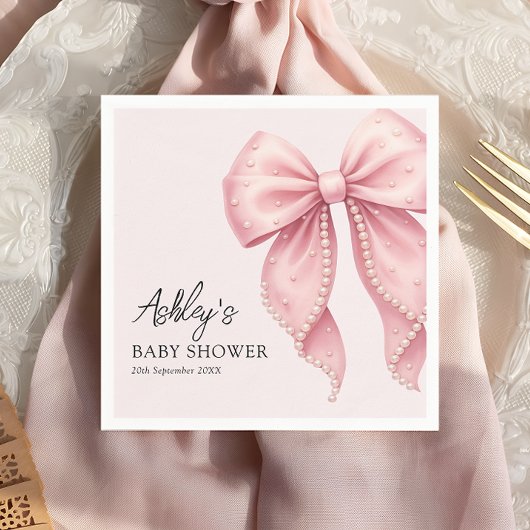 Elegant Pink Bow Baby Shower Serviette