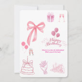 Elegant Pink Bow & Balloons Happy Birthday Card Einladung (Vorderseite)