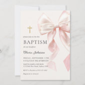 Elegant Pink Bow Baptism Girl Invitation Einladung (Vorderseite)