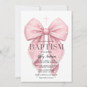 Elegant Pink Bow Baptism Girl Invitation Einladung (Vorderseite)