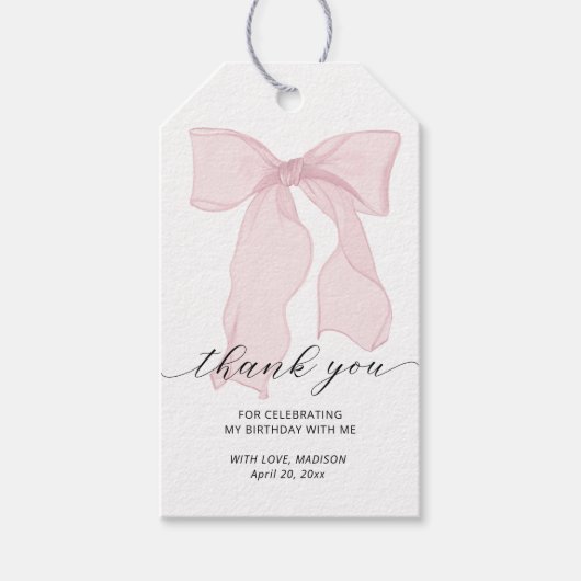 Elegant Pink Bow Birthday Geschenkanhänger (Vorderseite)