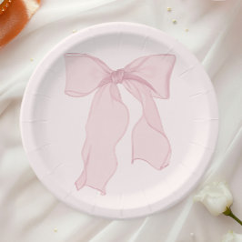 Elegant Pink Bow Birthday Pappteller