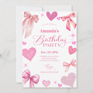 Elegant Pink Bow Birthday Party Invitation Einladung