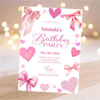 Elegant Pink Bow Birthday Party Invitation Einladung