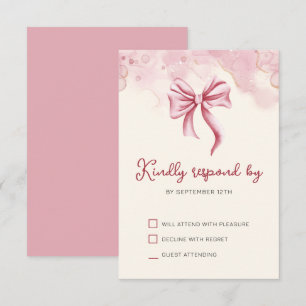 Elegant Pink Bow Birthday Quinceañera RSVP Karte