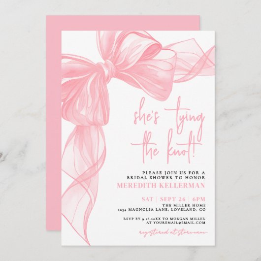 Elegant Pink Bow Bridal Shower Einladung (Vorne/Hinten)