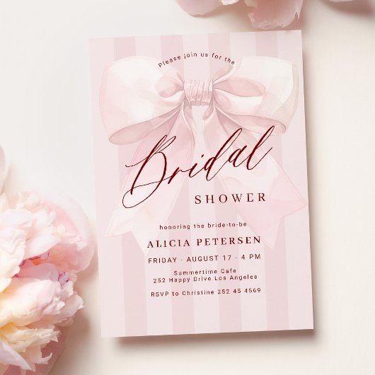 Elegant pink bow bridal shower einladung