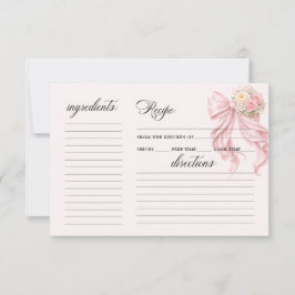 Elegant Pink Bow Bridal Shower Recipe Card