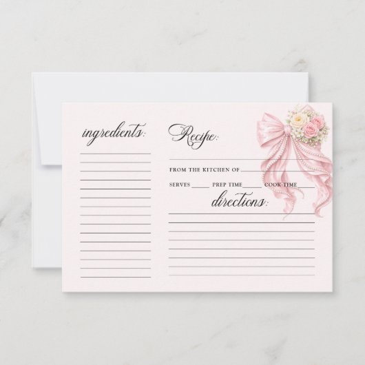 Elegant Pink Bow Bridal Shower Recipe Card (Vorderseite)