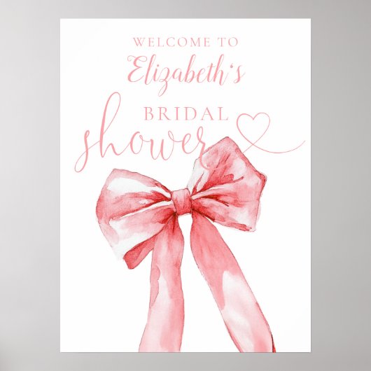 Elegant Pink Bow Bridal Shower Welcome Sign Poster (Vorne)