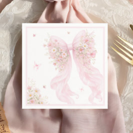 Elegant Pink Bow Butterfly Baby Shower Serviette