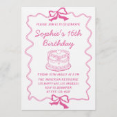 Elegant Pink Bow & Cake Sweet 16 Birthday Party Einladung (Vorderseite)