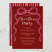 Elegant Pink bow Christmas Holiday Party  Einladung (Vorne/Hinten)