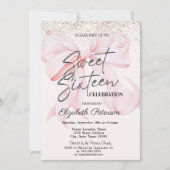 Elegant Pink Bow Confetti Sweet 16 Einladung (Vorderseite)